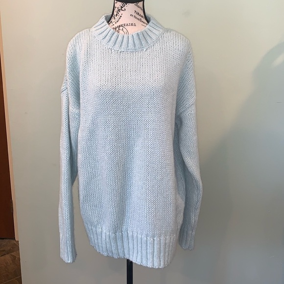 French Connection Light Blue Chunky Knit Tunic Sweater Women’s Medium - Picture 1 of 6
